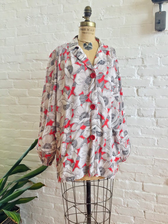 vintage 1940s smock top / 40s floral print pocket