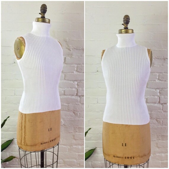 90s y2k minimalist white ribbed knit cotton sleeve