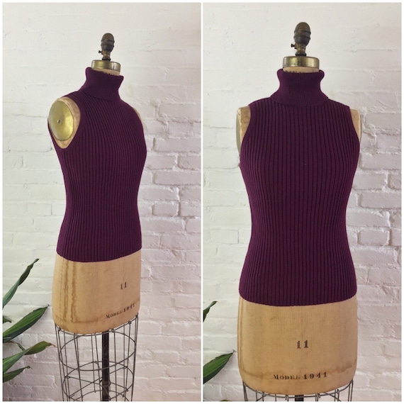 90s y2k minimalist aubergine ribbed knit cotton sl