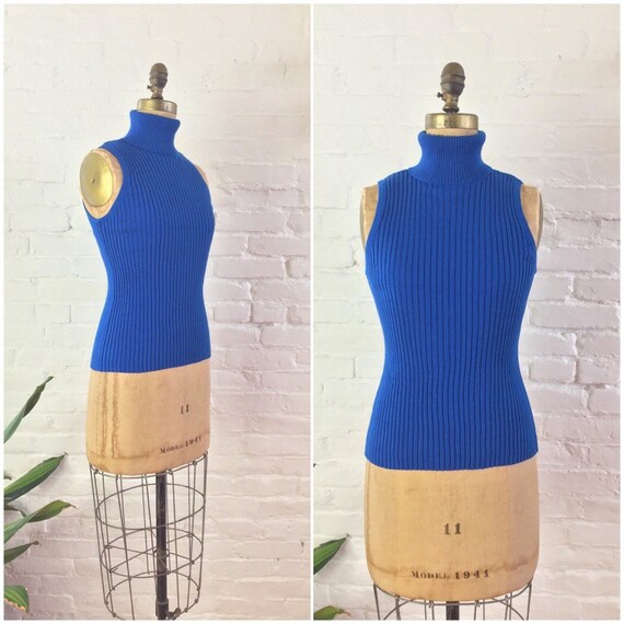 90s y2k minimalist royal blue ribbed knit cotton s