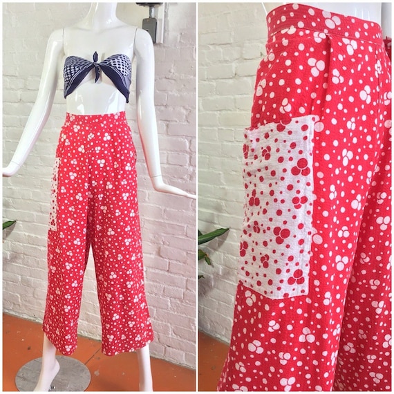 Vintage 1940s pants / 40s red and white polka dot