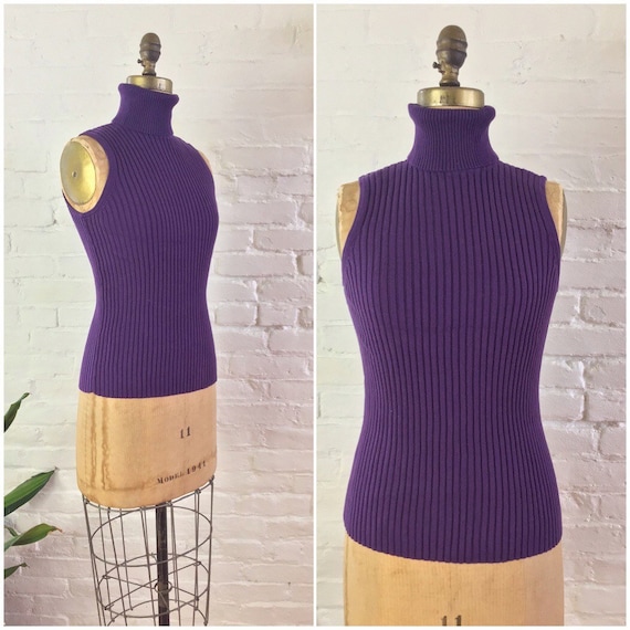 90s y2k minimalist dark purple ribbed knit cotton