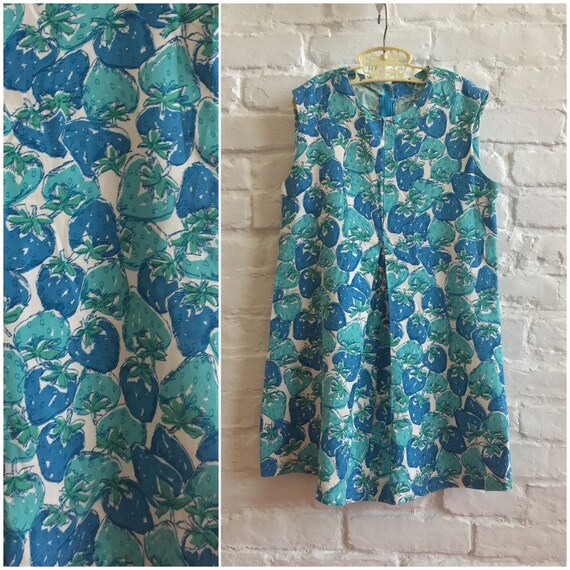 vintage 1960s girls strawberry dress / 60s turquoi