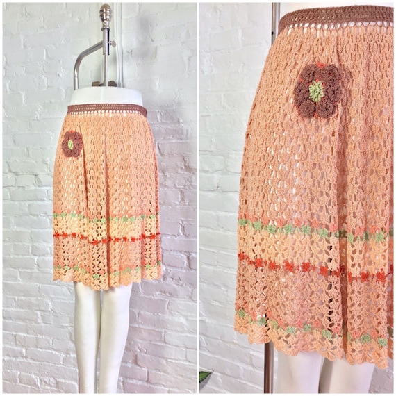 vintage 1930s chenille skirt / 30s crochet spumoni