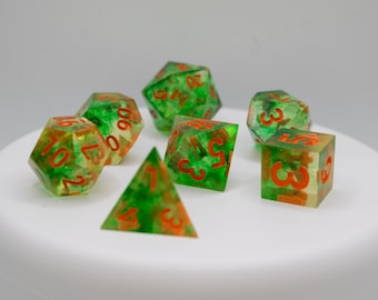 Bright Log, DnD Resin Dice Set, Polyhedral Dice, Sharp Edge Dice, RPG Dice, MTG Dice, Dungeons and Dragons, DnD Gifts