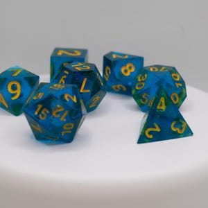 Aqua Soil, DnD Resin Dice Set, Polyhedral Dice, Sharp Edge Dice, RPG Dice, MTG Dice, Dungeons and Dragons, DnD Gifts