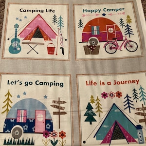 Michael Miller cotton print 24” happy camping camper panel