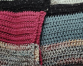 Soft Crochet Blanket - Teal or Raspberry Striped Handmade Cozy Throw