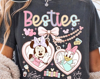 Retro Disney With My Bestie T-shirt, Minnie Mouse and Daisy Duck Coquette Bow Shirt, Best Friends Disneyland Matching Tee, BFF Girls Trip