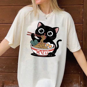 Noodle Cat Shirt, Ramen Cat T-Shirt, Foodie Lover Shirts, Black Cat Noodle T-Shirts, Retro Cat Tees, Cat Lover Sweatshirts, Black Cat Tee