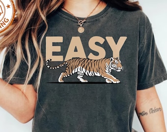 Easy Tiger Comfort Colors® T-Shirt, Vintage Distressed Tiger Shirt, Oversized Retro Tiger Tee, Trendy Grunge Indie Boho Shirt, Graphic Tee