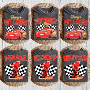 family matching cars, pit crew mom dad, custom pit crew tee, cars family birthday, matching party shirts, race car family set, sibling birthday tee, mom of birthday boy, dad of birthday boy, racing theme party, mcqueen family squad, group birthday tees, family birthday tees