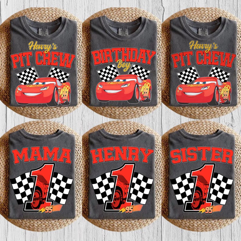 family matching cars, pit crew mom dad, custom pit crew tee, cars family birthday, matching party shirts, race car family set, sibling birthday tee, mom of birthday boy, dad of birthday boy, racing theme party, mcqueen family squad, group birthday tees, family birthday tees