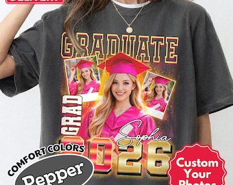 Camiseta personalizada con foto de último año de 2026, camiseta con collage de fotos de graduados, regalo de graduación de secundaria, camiseta de familia orgullosa