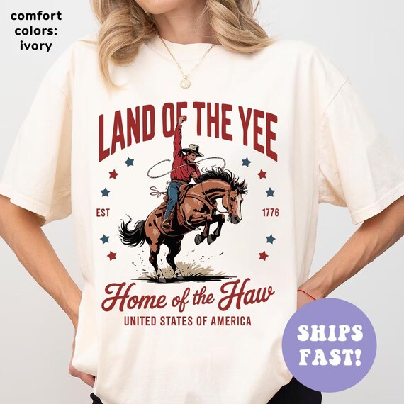Comfort Colors 4th of July Shirt, USA Shirt, Fourth of July Shirt, Yee Haw Shirt, Cowboy Tee, Western 4th of July Shirt, Land of the Yee Tee