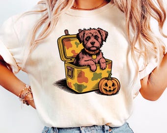 Comfort Colors® Golden Retriever Halloween Shirt, Dog in Camo Cooler with Pumpkin Face, Fall Hunting Dog Shirt, Southern Spooky Halloween