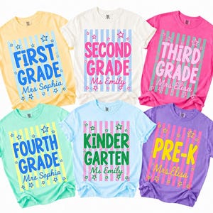 Teacher Team Shirts, Custom Stripes Name Tee, Back to School Shirt, Grade Level Team Tees, Matching First Second Third Fourth Fifth Grade
