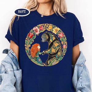 Retro Pixar Brave Floral Shirt, Disney Merida Princess And Elinor Queen Bear Tee, WDW Magic Kingdom Disneyland Family Holiday Trip Gifts image 3
