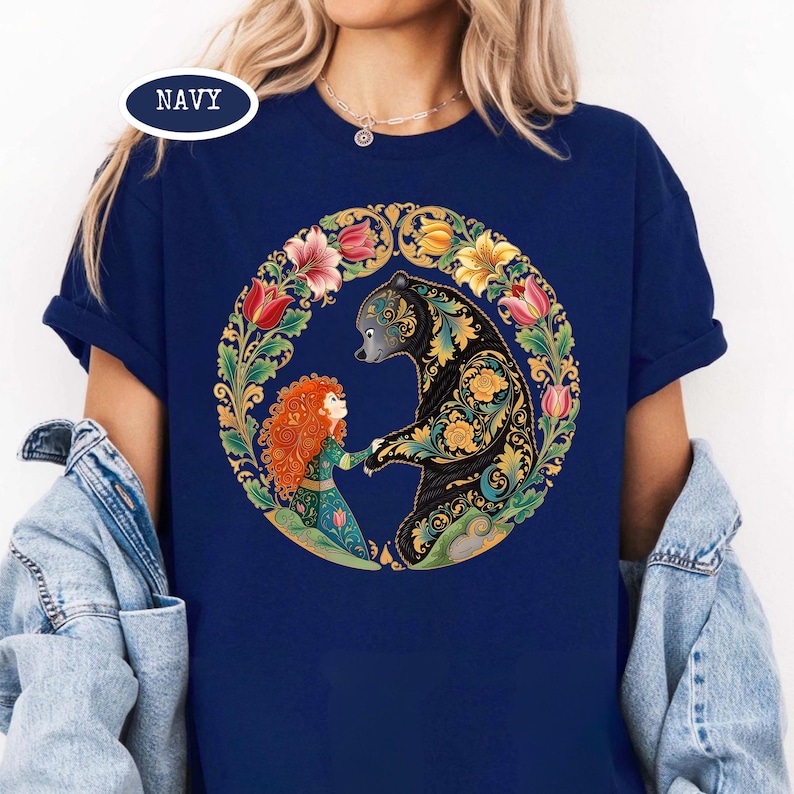 Retro Pixar Brave Floral Shirt, Disney Merida Princess And Elinor Queen Bear Tee, WDW Magic Kingdom Disneyland Family Holiday Trip Gifts image 3