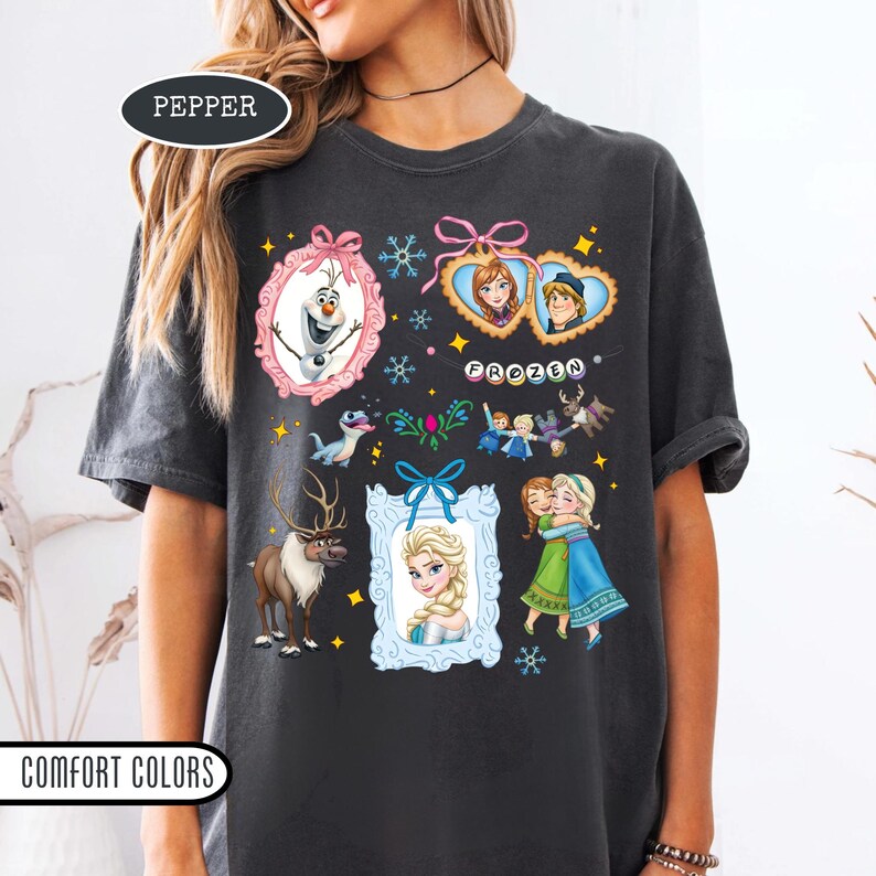 Camiseta de acuarela de Disney Frozen con lazos Coquette, camiseta de princesas Elsa y Anna, camiseta de Olaf y Sven, viaje familiar a Magic Kingdom Disneyland imagen 3