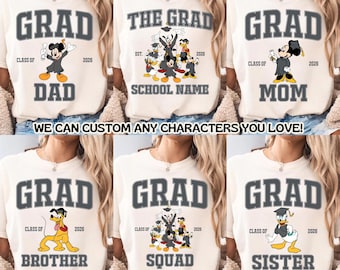 Personalized Disney Graduation Family Shirts, Mickey & Friends Disney Graduation 2026, Disney Graduation 2026 Shirts, Disney Grad Squad Tee