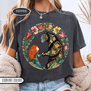 Retro Pixar Brave Floral Shirt, Disney Merida Princess And Elinor Queen Bear Tee, WDW Magic Kingdom Disneyland Family Holiday Trip Gifts image 2