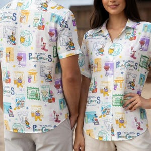 Camisa hawaiana de Disney Epcot Mickey & Friends, camisa con botones "I'm Making Pour Choices Around The World", camiseta a juego para el viaje familiar a WDW 2026
