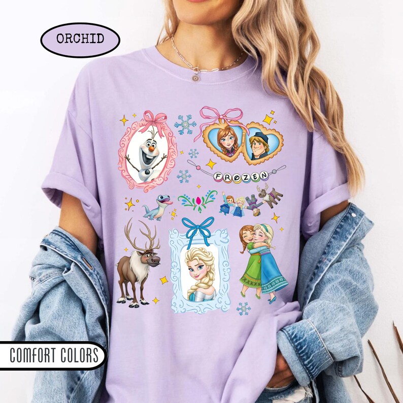 Camiseta de acuarela de Disney Frozen con lazos Coquette, camiseta de princesas Elsa y Anna, camiseta de Olaf y Sven, viaje familiar a Magic Kingdom Disneyland imagen 5