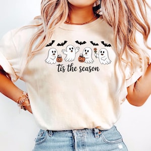 Tis The Season Halloween Shirt, Halloween Comfort Colors Shirt, Retro Ghost Shirt, Cute Fall Shirt, Women&#39;s Halloween Tee, Pumpkin Season