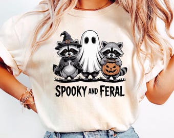 Comfort Colors® Spooky and Feral Raccoon Halloween Tee: Funny Witch Animal Tee, Cute Creepy for Fall, Raccoon Witch Tee, Spooky Season Shirt