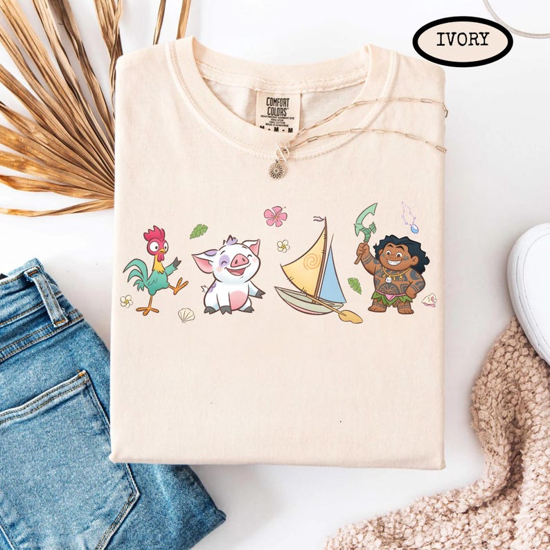 Coquette aquarel Disney T-shirt Moana Princess, I Am Moana, Pua Pig en Hei Hei Tee, girly esthetisch Disney Girls trip T-shirt, Magic Kingdom afbeelding 3
