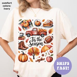Comfort Colors Fall Shirt, Tis the Season Shirt, Fall Football Shirt, Women&#39;s Fall Shirt, Pumpkin Season, Fall Harvest Shirt, Autumn Doodle