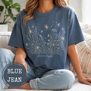 Summer Nights Firefly Shirt Comfort Colors Wildflower Tee Nature Lover Gift Botanical Lightning Bug Graphic Top Meadow Flower Clothing image 3