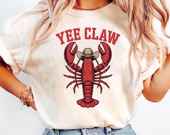 Lobster Cowboy Shirt UNISEX Comfort Colors® Trendy Yee Claw Tee Funny Lobster Tshirt Western Beach Top Amalfi Coast Trip Tomato Girl Summer