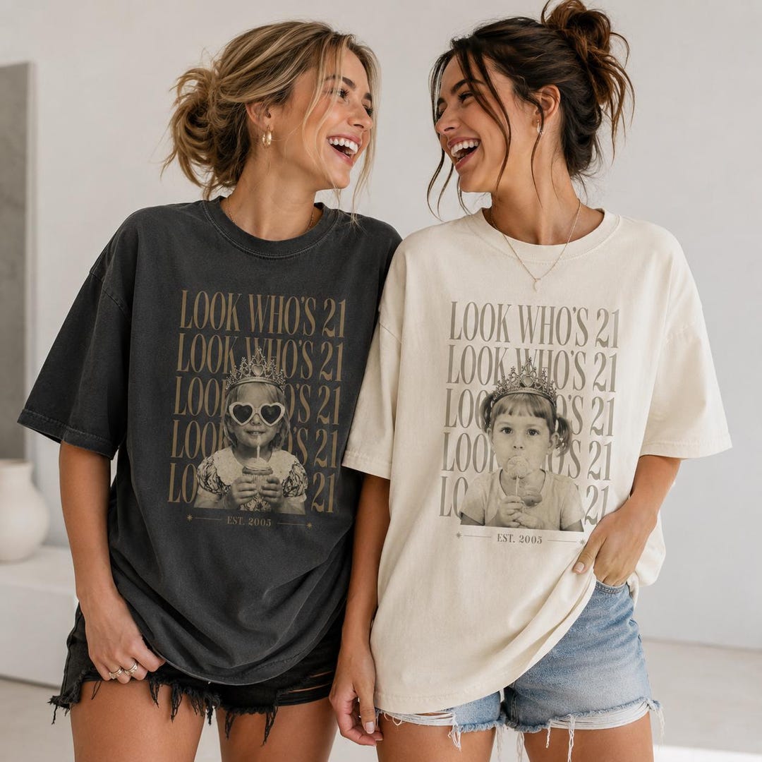 Personalized 21st Birthday Shirt with Childhood Photo, Custom Look Who's 21 Est 2005 Tee, 