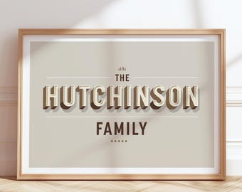 Impresión vintage personalizada con el nombre de la familia: arte de pared rústico de granja
