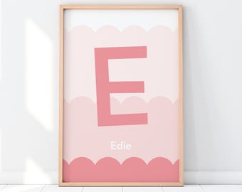 Kids Name Letter Print: Scalloped Edge Alphabet Nursery Decor