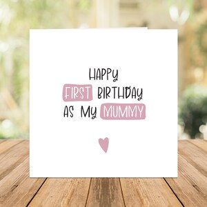 Carte de premier anniversaire en tant que maman, jolie carte d'anniversaire rose pour maman, nouvelle carte d'étape de maman, carte d'anniversaire de bosse, fille, petite fille