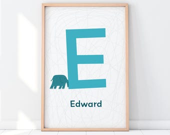Kids Name Print | Personalised Kids Wall Art | Elephant Nursery Decor