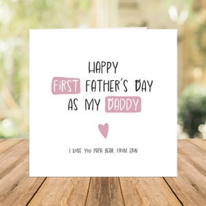Première carte personnalisée de fête des pères comme papa, jolie carte rose pour la 1ère fête des pères, nouvelle carte d'étape papa, de bump, fille, petite fille