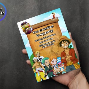 Anime Birthday Invitation Template: Manga One-Piece Design (Digital Download)