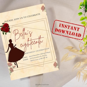 Carte d'invitation modifiable esthétique pour le 18e anniversaire |  Modèle de carte d'anniversaire minimaliste pour 18e anniversaire à TÉLÉCHARGEMENT IMMÉDIAT