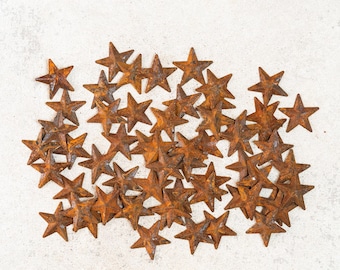Set of 60 Rusty Metal Stars without Holes (1") — Rustic Primitive Americana Craft for Wreath, Ornaments, Farmhouse Decor, Holiday Crafts
