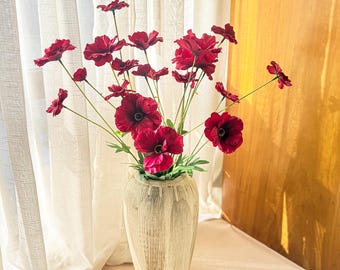 29" Burgundy Red Butterfly Ranunculus Stem, Faux Peony Style Flower for Table Decor, Bedroom Styling, Wedding Centerpieces and Event Design