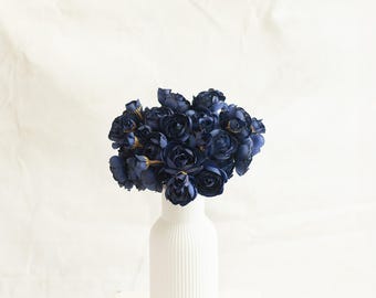 ネイビーブルーボタニックローズ - シルクフラワー、造花 予約注文