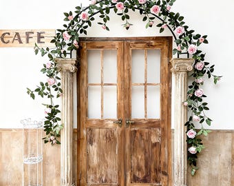 67" Large Pink Rose Garland for Wedding Backdrop DIY, Faux Rose Vine for Mantel Aisle, Arch & Commercial Styling, Retail Window
