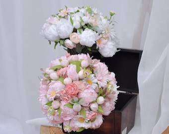 Sweet Pink Peony Bridal Bouquet, Double Peony Bud Bouquet, White Lotus Bouquet, Sarah Bernhardt Peony Bouquet, Peony Bouquet Gift For Her