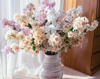 25" Spring Faux White Sakura Branch, Realistic Cherry Blossom Stems for Wedding Decor, Home Styling, Event Arrangements