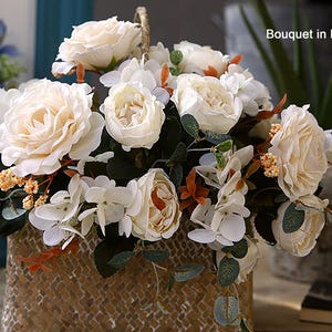 Silk Rose Bouquet, Silk Peony Bouquet, Rose Peony Bouquet, Rustic Rose Floral Arrangements, Home Decor, Bathroom Decor, Bouquet Gift for Her
