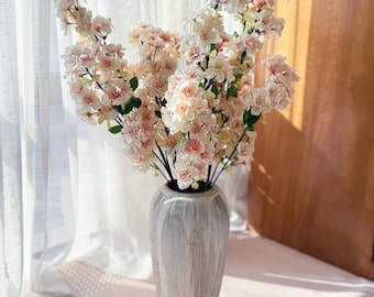 25" Spring Faux Champagne Pink Sakura Branch, Realistic Cherry Blossom Stems for Wedding Decor, Home Styling, Event Arrangements